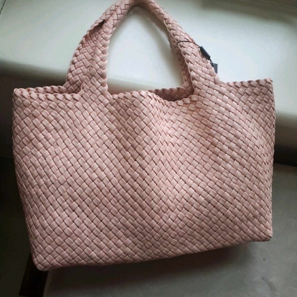 Pink leather weave tote